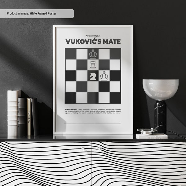 Vukovic's Mate - Chess Checkmate Print Wall Art, Famous Mates Explained and Visualized, Chess Cheat Sheet, Chess Lover Gift Idea