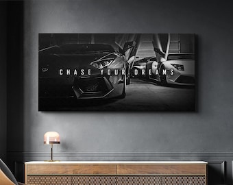 Lamborghini Canvas Print - 'Chase Your Dreams' Quote, Luxury Car Art