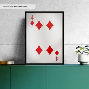 4 de diamantes-cartas de jogo arte de parede em tela, impressão de cartas de jogo, caverna de homem legal ou decoração de sala de jogos de porão