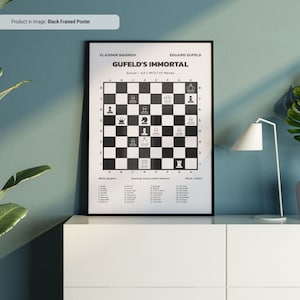 Gufeld&#39;s Immortal (Mona Lisa) - Chess Game Print Wall Art, Famous Chess Games Explained and Visualized, Chess Cheat Sheet, Chess Lover Gift
