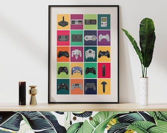 Retro Game Controller Evolution Art Print – Gamer Room Decor