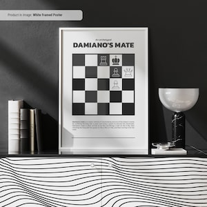 Damiano&#39;s Mate - Schach Schachmatt Druck Wandkunst, berühmte Kameraden erklärt und sichtbar gemacht, Schach Spickzettel, Schachliebhaber Geschenkidee