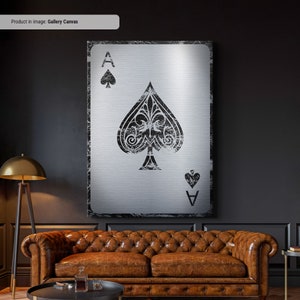 Silver Ace of Spades - Playing Cards Canvas Wall Art, Playing Card Print, Cool Man Cave or Basement Game Room Decor