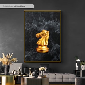 Gold Knight on Marble - Chess Piece Canvas Wall Art, Chess Piece Art, Chess Lover Gift