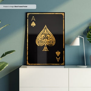 Gold Ace of Spades - Playing Cards Wall Art, Playing Card Print, Cool Man Cave or Basement Game Room Decor