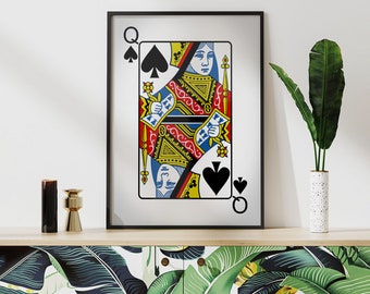Queen of Spades - Playing Cards Wall Art, Playing Card Print, Cool Man Cave or Basement Game Room Decor