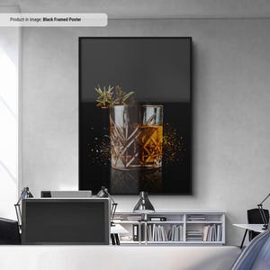 Whiskey Glass Art Print – Modern Bar Cart Canvas Wall Decor