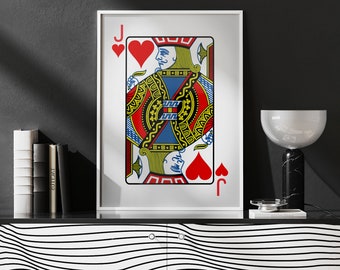 Jack of Hearts - Playing Cards Canvas Wall Art, Playing Card Print, Cool Man Cave or Basement Game Room Decor