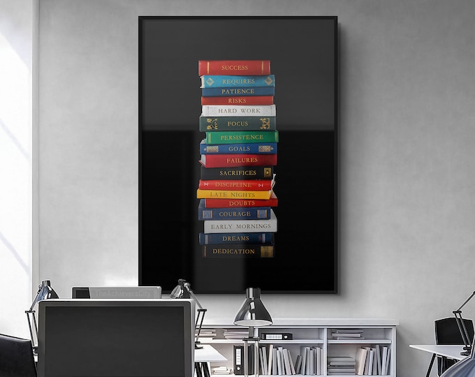 Books Of Success - Motivating Wall Art, Bold Motivational Quote Canvas, Trendy Inspirational Print, Motivate Yourself Posters
