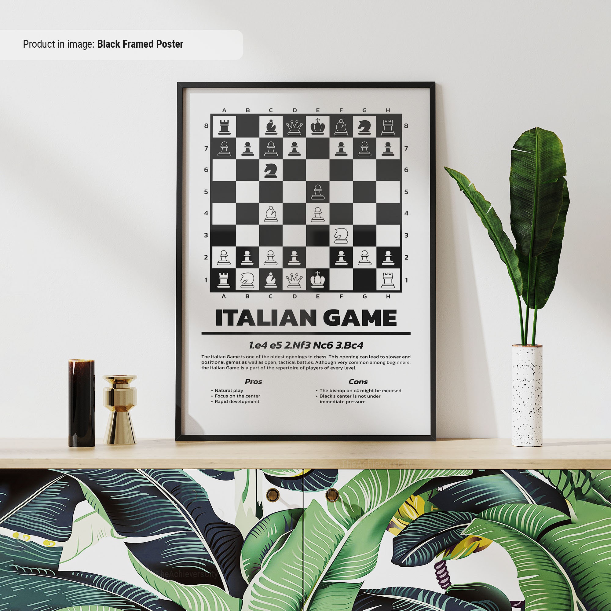 Italiaans spel - schaakopeningen afdrukken kunst aan de muur, beroemde schaakbewegingen uitgelegd en gevisualiseerd, spiekbriefje, schaakliefhebber cadeau-idee