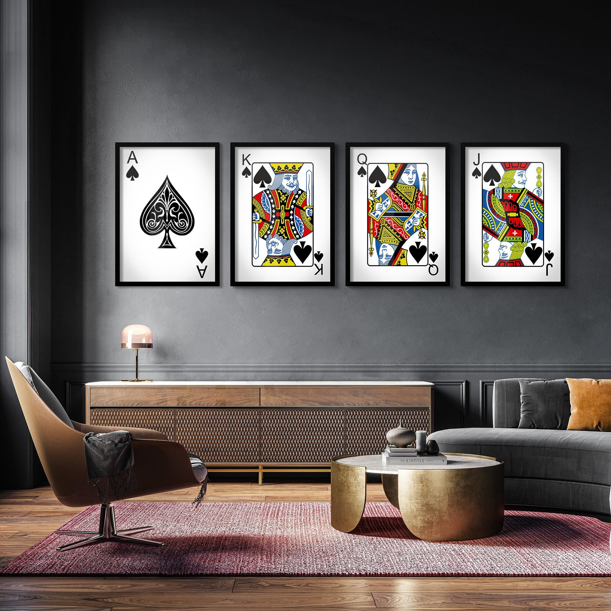 Framed 2Pcs Poker Queen Green Ace Card Lucky You Trendy Retro Canvas Wall  Art Print Card Poster Funny Trendy Casino Theme Party Minimalist Wall Decor
