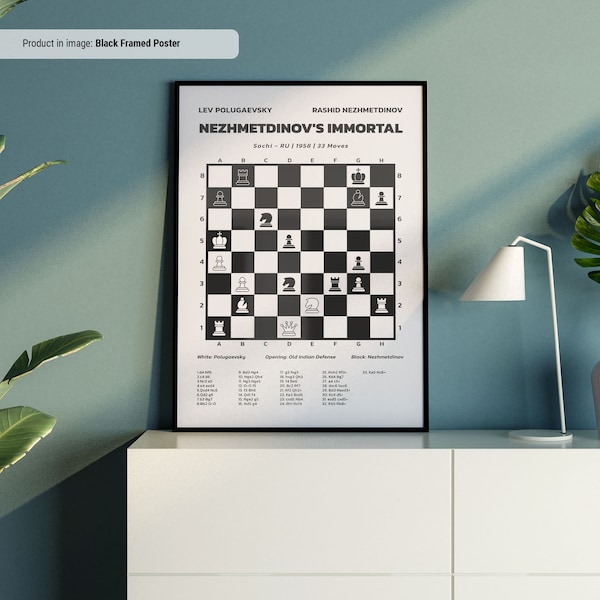 L'Immortale di Nezhmetdinov - Gioco di scacchi Stampa Wall Art, Famosi giochi di scacchi spiegati e visualizzati, Cheat Sheet di scacchi, Idea regalo per gli amanti degli scacchi
