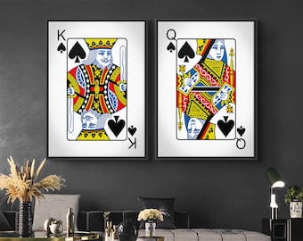 King and Queen Of Spades - Playing Cards Wall Art Set of Two, Playing Card Print, Cool Man Cave or Basement Game Room Decor