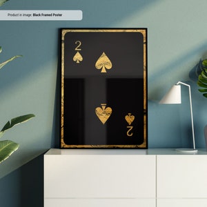 Gold 2 of Spades - Playing Cards Wall Art, Playing Card Print, Cool Man Cave or Basement Game Room Decor