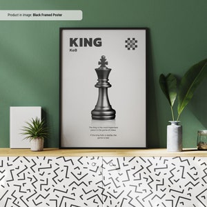 Black King - Schachfigurendruck Wandkunst, Schachfiguren und Spielzüge sichtbar gemacht, Schachlernblatt, Schachliebhaber Geschenkidee