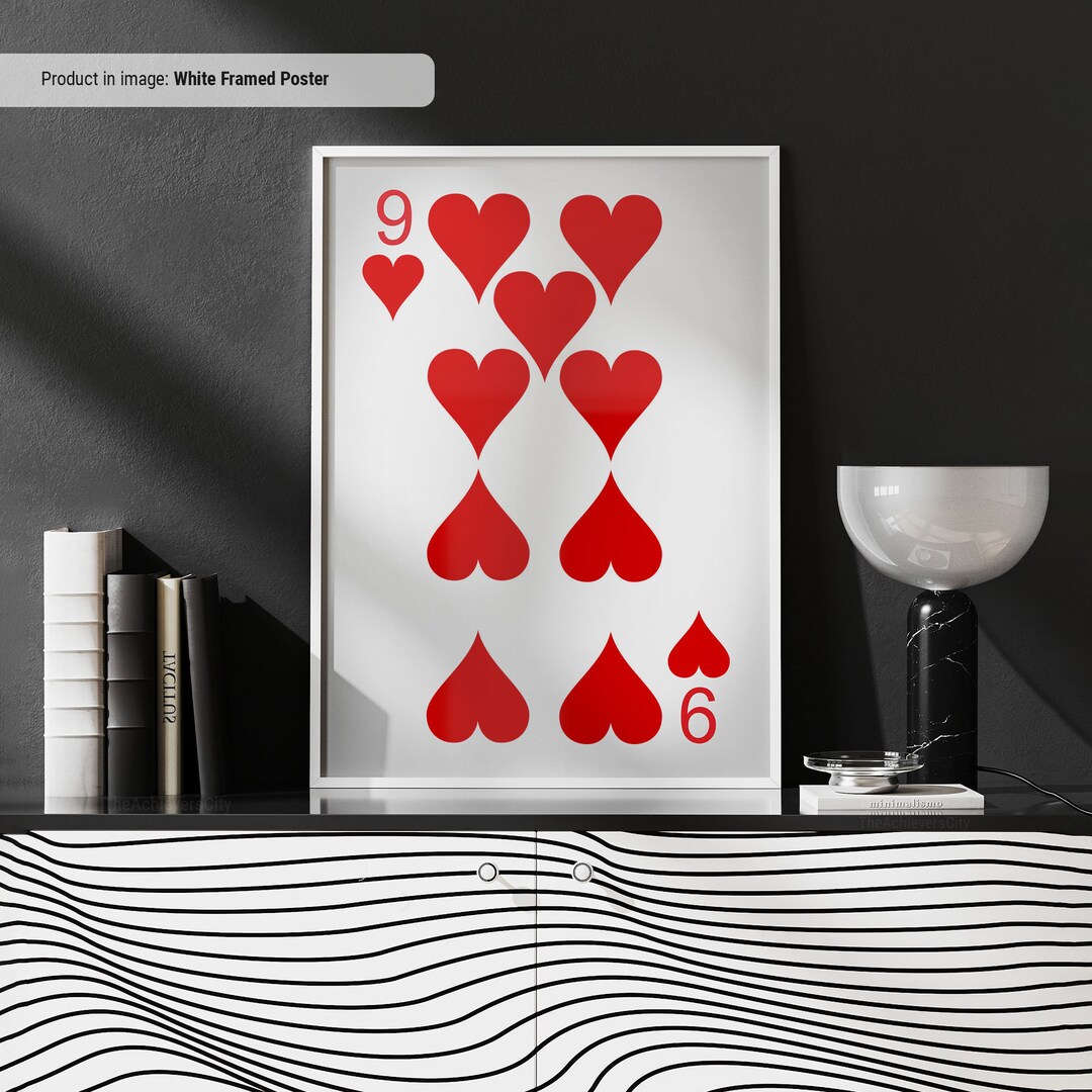 9 of Hearts - Playing Cards Canvas Wall Art, Playing Card Print, Cool ...