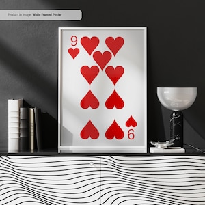 9 de corações - Arte de parede em tela de cartas de jogar, impressão de cartas de jogo, decoração de sala de jogos de caverna ou porão legal