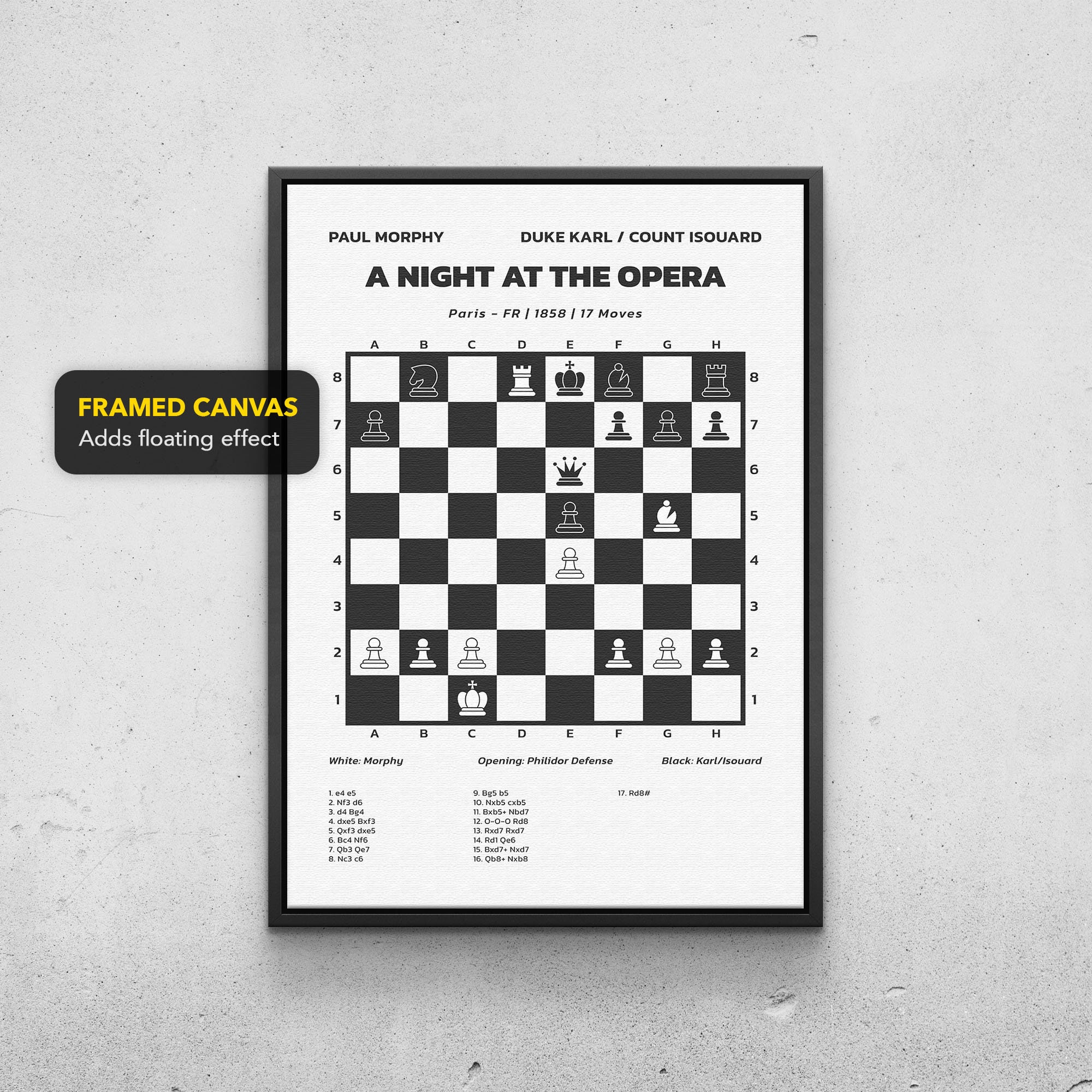 Famous Chess Game Poster or Canvas Wall Art Chess Lover 