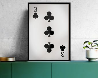 Vintage 3 of Clubs Poker Card Art – Man Cave Decor
