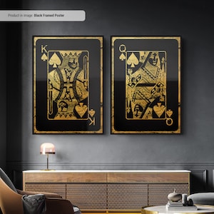 Gold King and Queen of Spades - Playing Cards Wall Art Set of Two, Playing Card Print, Cool Man Cave or Basement Game Room Decor