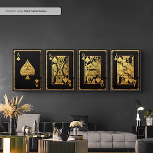 Gouden AKQJ - muurkunst speelkaarten set van vier, speelkaartprint, Cool Man Cave of Game Room Decor kelder