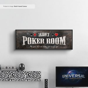Poker Raum - Benutzerdefinierte Leinwand Zeichen Wandkunst, Benutzerdefiniertes Haus Poker Raum Zeichen, Benutzerdefiniertes Zeichen Geschenk, personalisierter Name Pokerraum hergestellt Leinwand