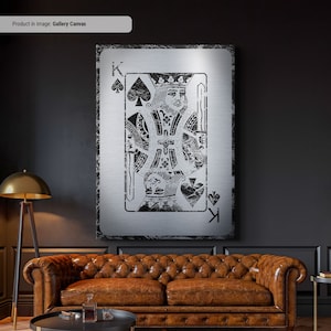Silver King of Spades - Arte de pared de lienzo de naipes, impresión de naipes, decoración de la cueva del hombre fresco o de la sala de juegos del sótano