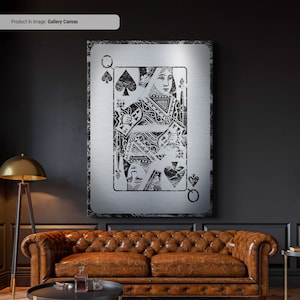 Silver Queen of Spades - Arte de pared de lienzo de naipes, impresión de naipes, decoración de la cueva del hombre fresco o de la sala de juegos del sótano