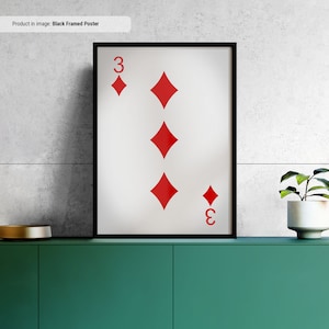 3 de diamantes - Jugando a las cartas Lienzo Arte de la pared, Impresión de cartas de juego, Cool Man Cave o Decoración de la sala de juegos del sótano