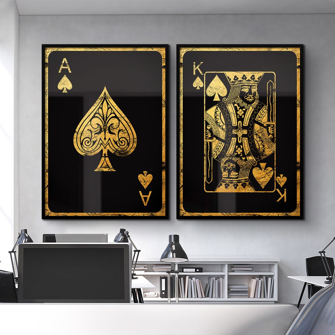 Blackjack 21 Set of Two Poster or Canvas Wall Art, Casino Poker Playing