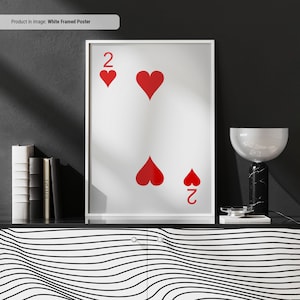 2 de corazones - Jugando a las cartas Lienzo Arte de la pared, Impresión de cartas, Cool Man Cave o Decoración de la sala de juegos del sótano