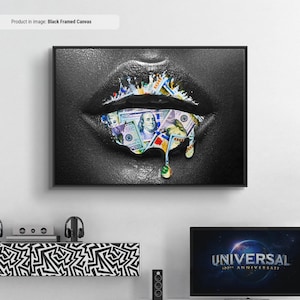 Money Lips - Canvas Wall Art, Abstract Lips Art Print, Lips Kiss Painting, Lips Photography, Stunning Lips Framed Art, Sexy Lips