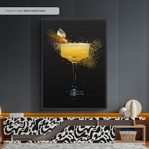 Pájaro amarillo: arte de pared de cóctel, impresión de arte de licor, arte de pared de lienzo de bar, decoración de bar genial para el hogar, póster de vaso de pájaro amarillo