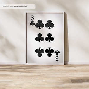 6 van clubs: kunst aan de muur speelkaarten, speelkaartprint, coole man-grot of gameroomdecor in kelder