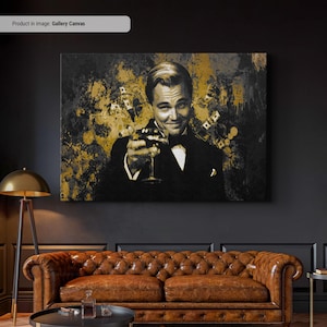 Lienzo decorativo Gatsby Cheers – Leonardo DiCaprio, Impresión abstracta dorada