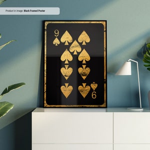 Ouro 9 de Espadas - Arte de parede para cartas de jogar, impressão de cartas de jogar, decoração de sala de jogos de caverna ou porão