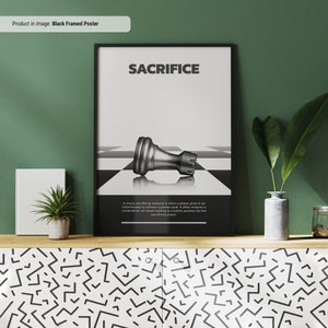 Opfer - Schachbegriff Kunstdruck, Schachwandkunst, Schachterminologie für Anfänger, Geschenkidee für einen Schachliebhaber