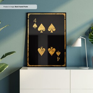 Gold 4 of Spades - Playing Cards Wall Art, Playing Card Print, Cool Man Cave or Basement Game Room Decor