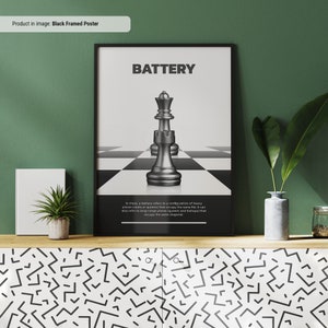 Batterie - Schachbegriff Kunstdruck, Schachwandkunst, Schachterminologie für Anfänger, Geschenkidee für einen Schachliebhaber