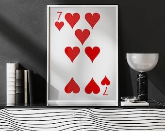 7 of Hearts - Playing Cards Canvas Wall Art, Playing Card Print, Cool Man Cave or Basement Game Room Decor