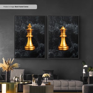 King and Queen - Chess Piece Set of Two Canvas Wall Art, Chess Piece Art, Chess Lover Gift