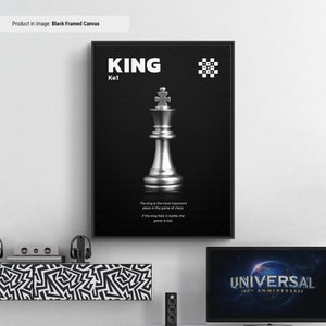 White King - Schachfigurendruck Wandkunst, Schachfiguren und Spielzüge sichtbar gemacht, Schachlernblatt, Schachliebhaber Geschenkidee