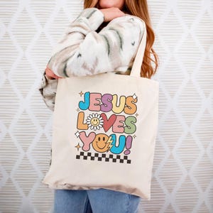 Jesus Loves You Tote Bag, Jesus Tote Bag, Christian Tote Bag, Tote Bag, Canvas Tote Bag, Shopping Bag, Book Bag, Christian Gift