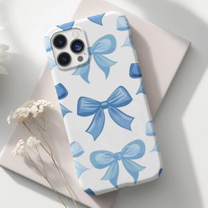 Coquette Phone Case Preppy Blue Bow Phone Case Blue Phone Case Floral Phone Case Preppy Phone Case Trendy Phone Case iPhone 16 Max Pro Plus
