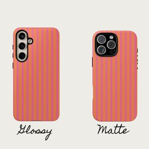 Striped Orange & Pink Phone Case, Retro Aesthetic, iPhone 16 15 14 13 12 11 Pro Max Tough Case, Pixel, Samsung S24 S23 S22