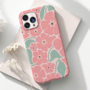 Light Pink Floral Phone Case, Bow Phone Case, Soft Girl Aesthetic, iPhone 16 15 14 13 12 11 Pro Max 8 Plus X Samsung Galaxy S24 S23 Ultra