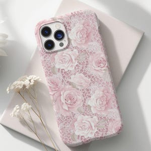 Coquette Pink Toile Phone Case French Vintage iPhone Case Pink Floral Chinoiserie iPhone 16 Case Toile Roses Protective Case Pro Max Plus