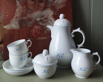 Small Head-to-Head Coffee Service. Furstenberg German Porcelain. Monogrammed KC.