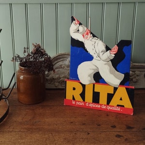 Ancien présentoir publicitaire français en carton - Gâteaux Rita de Roubaix - Dessin de Léon Dupin - 1930s.