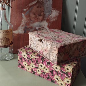 French Antique Fabric Boxes, Vintage Cardboard Boxes, Sewing Boxes, 1950s Boxes, Le Printemps Boxes.